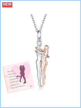 925 Sterling Silver Hug Necklace Couple Pendant Necklace for Women